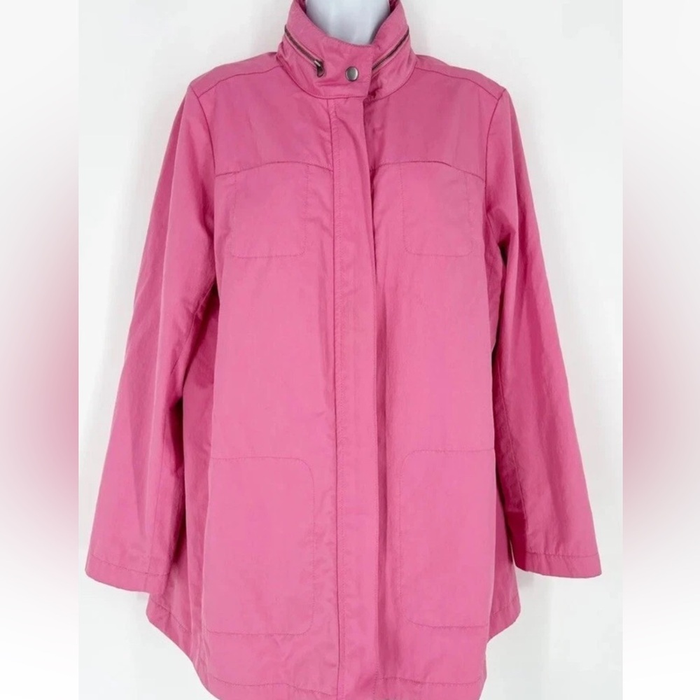 J. Jill Pink Raincoat Windbreaker Sz S Hidden Hood - Picture 3 of 3